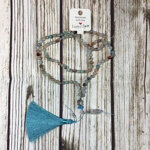 Faceted Agate Gemstone Bead Handmade Beaded Mala Necklace